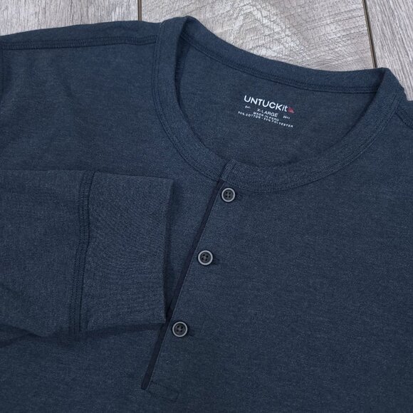 Untuckit Henley Shirt Mens XL Blue Soft Knit Long Sleeve Preppy Top - Picture 1 of 6